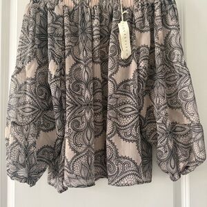 lovestitch Blush Pink Off-Shoulder Lace-Print Blouse